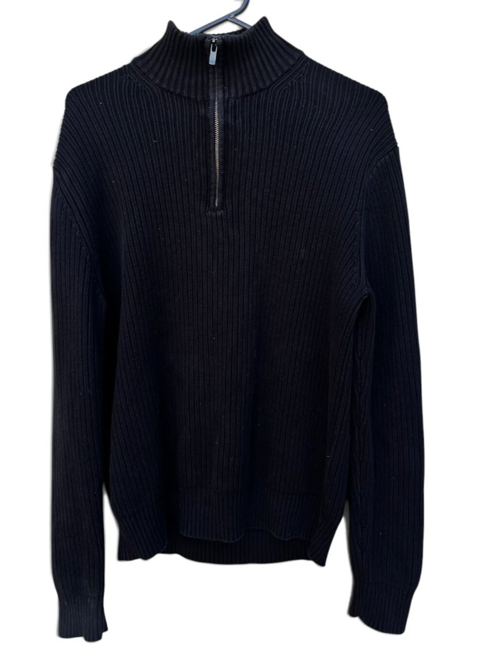 Calvin Klein Men's Black Ribbed Knit 1/4 Zip Pullover Sweater